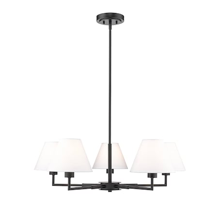 Z-Lite Leila Chandelier, 5-Light, 34 In.W x 10.75 In.H, Matte Black/White Linen 744-34R-MB